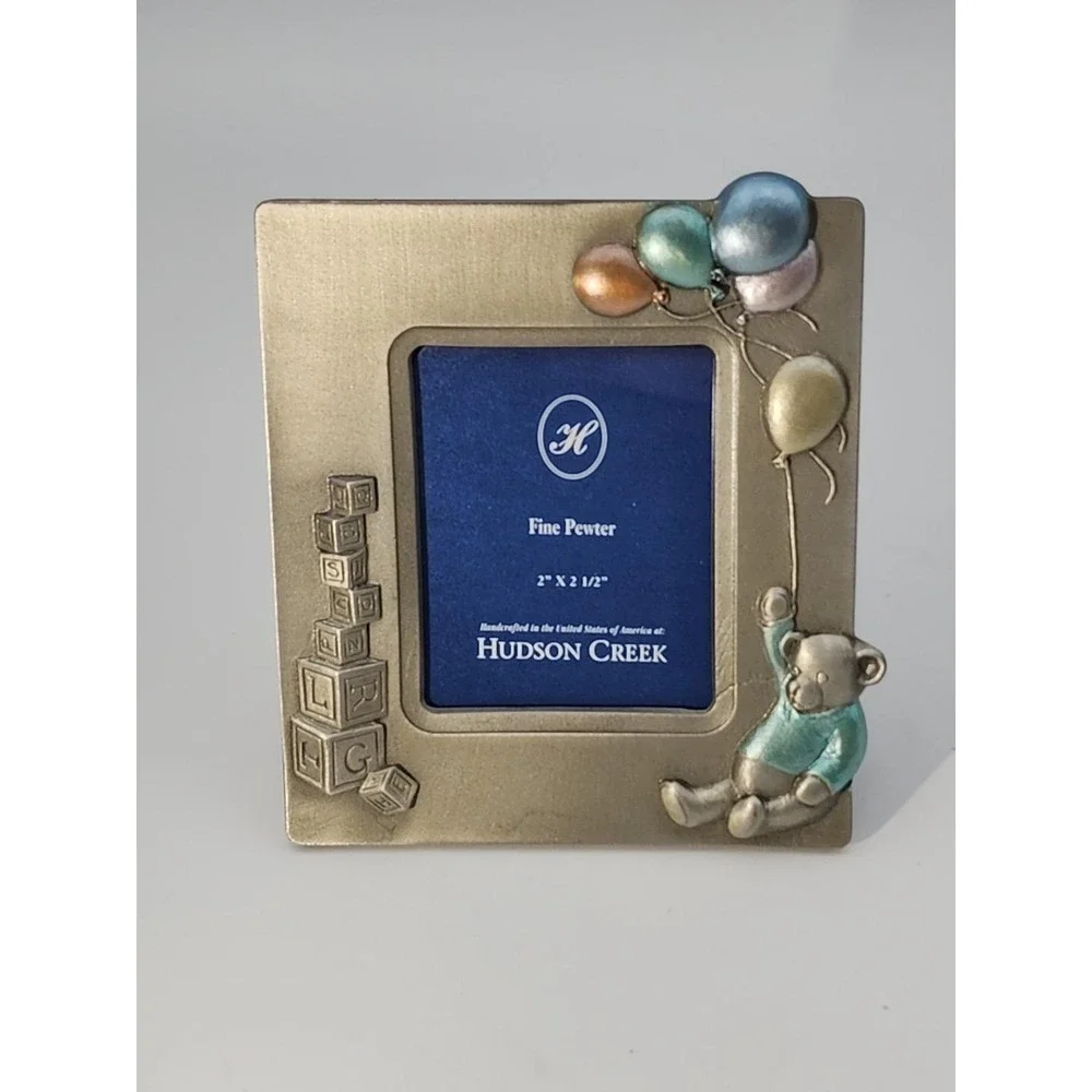 Hudson Creek fine pewter bear baby block balloons‎ frame for 2x2.5